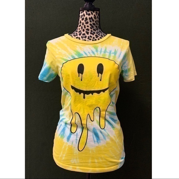 Blue & Yellow TyeDye Smiley Face Tee - Picture 1 of 5
